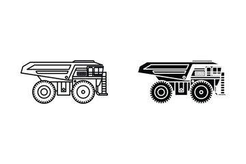 Big construction mining dump truck icon set. Side view. Vector simple flat graphic illustration. Isolated object on a white background. Isolate. © Abi