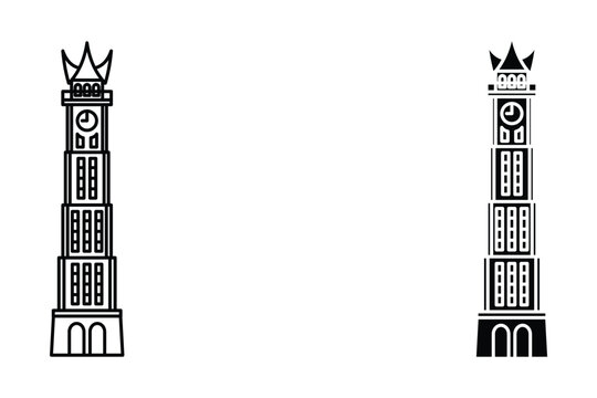 Jam Gadang Clock Tower Bukittinggi West Sumatra Line Art Illustration set