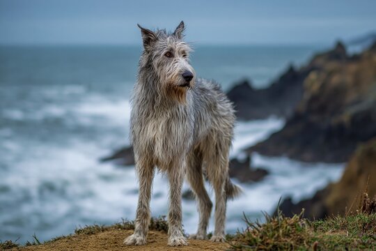 Majestic Dog on Coastline at Dusk