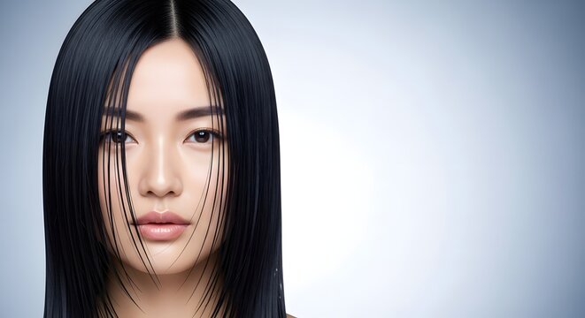 黒髪ストレートが美しい日本人女性の正面ポートレート