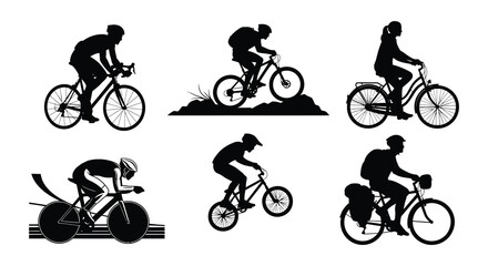 Obraz premium Silhouette of people riding bicycles in various styles