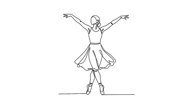 Continuous single line drawing of a female ballerina dancing.