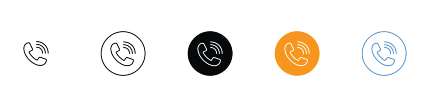 Call and telephone communication icon set for mobile apps. Isolated vector illustration of ringing phone receiver symbols for contact us and customer service UI.