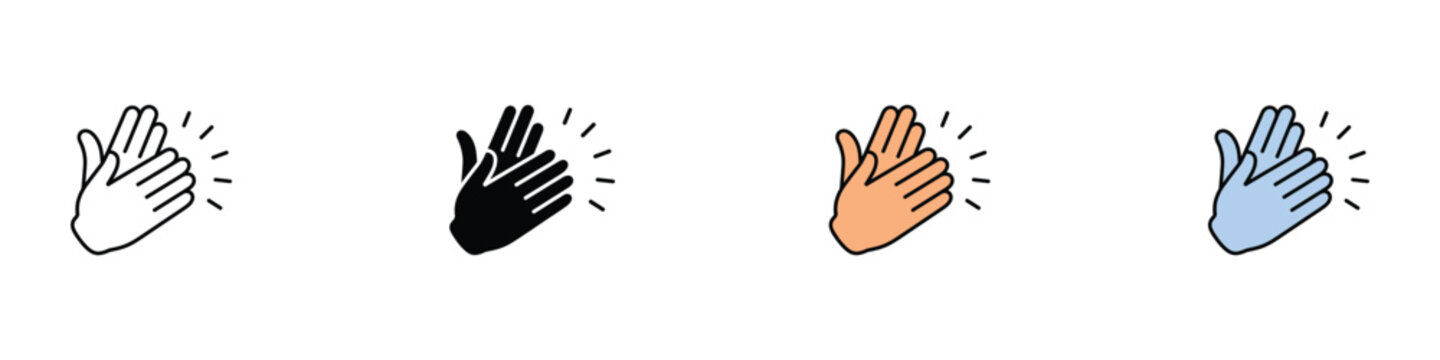 Clapping hands and applause icon set for success and celebration. Isolated vector illustration of hand clapping symbols for UI design and social media.