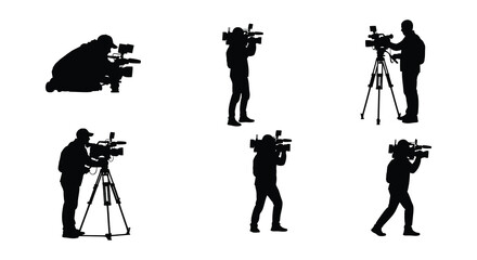 Silhouette of people with video cameras on tripods or handheld © Begum