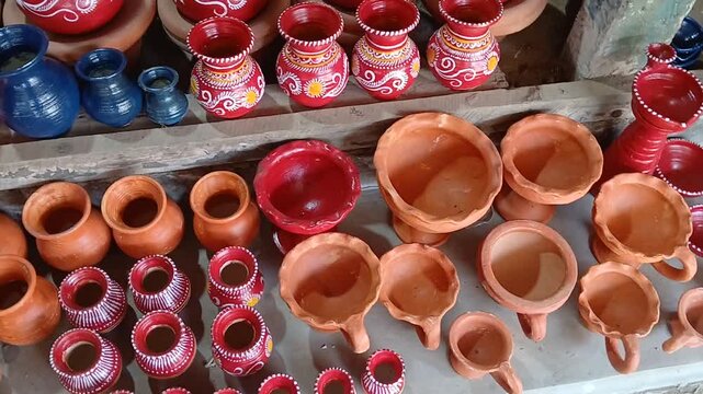 Handmade terracotta pots of India.