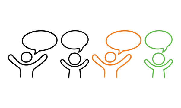 Simple cartoon people talking with thought bubbles and speech bubbles