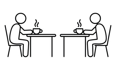 Fototapeta premium Two people having coffee at separate tables in a casual setting
