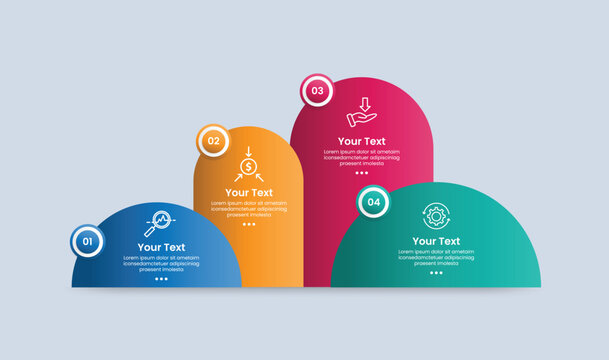 Cloud shape infographic with glossy gradient style with half circle and round rectangle component with small circle badge with four segment information