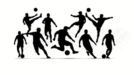 Fototapeta premium Soccer players silhouette collection in action on white background