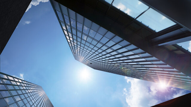 Stunning Skyscraper against Bright Blue Sky with Sunlight