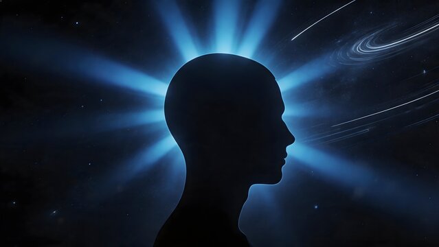 Silhouette of human head with cosmic background