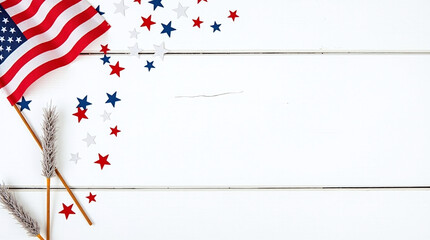 Obraz premium Patriotic American Flag and Sparklers Background on White Wood