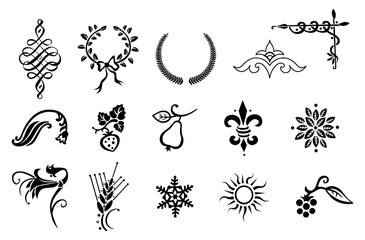 Ornate Fleur De Lis Wreath Sun Snowflake Flourish Vector Set © Raisa