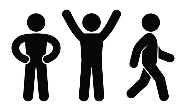 Three simple icons of people with different actions