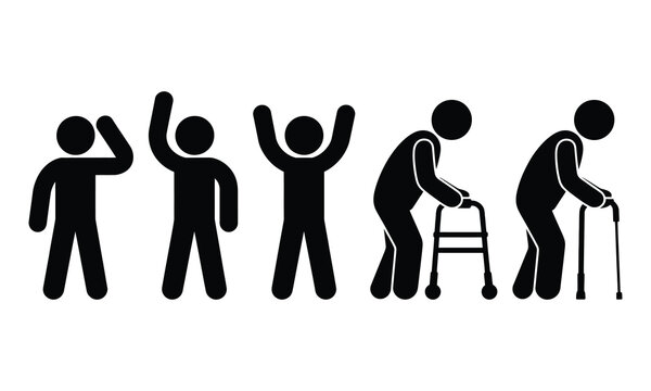 People mobility icons showing different walking abilities