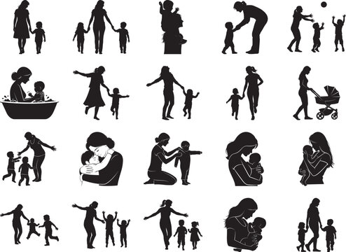 Mother And Children Silhouettes Collection