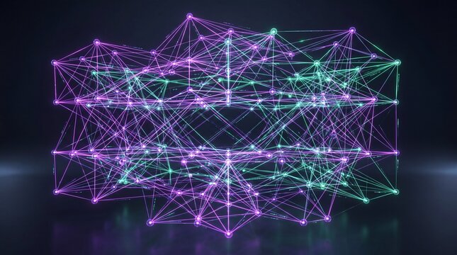 Abstract digital network with colorful lines and nodes forming a dynamic structure.