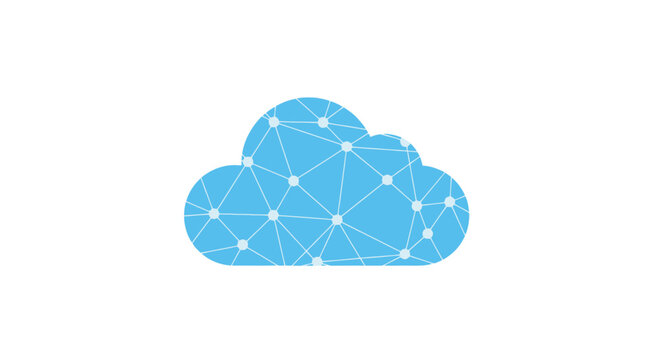 A blue cloud icon with a network.