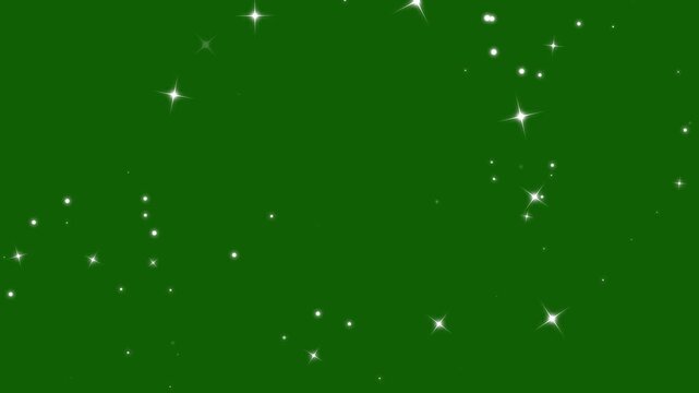 White glitter neon light and flashes of shimmering particles; 2D flat sparkle effect on green background, shimmering doodle style cartoon sparkle, 4k seamless overlays.