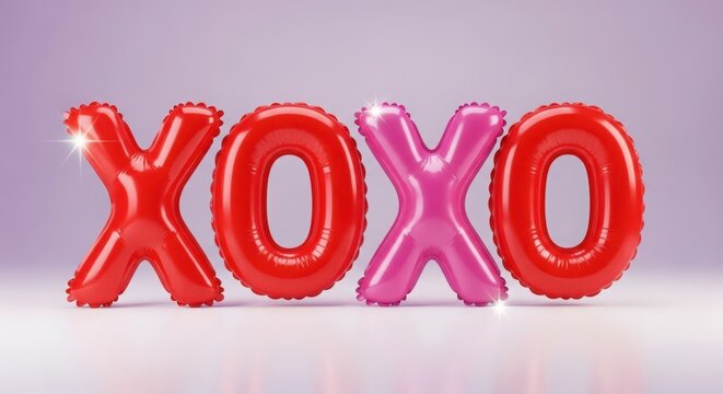 Xoxo balloons in shiny red and pink, representing hugs and kisses.