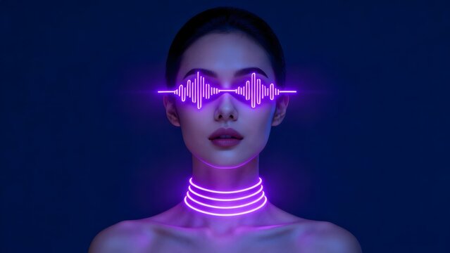 Woman with neon sound wave glasses and choker