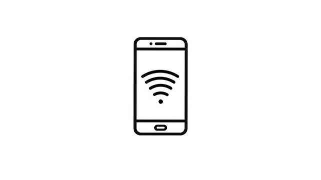 Animated smartphone outline with connecting wifi signal icon on white background