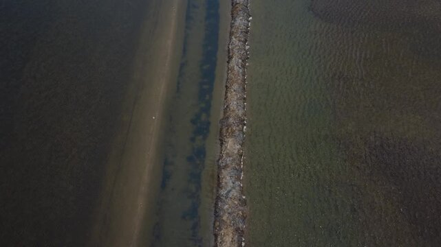 Aerial top down shot of Mesolongi salt flats and flooded plains
