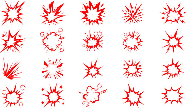 Comic Explosion Burst and Impact Effect Vector Elements Set