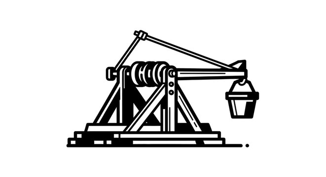 Medieval trebuchet illustration isolated black and white vector design