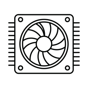 Computer processor cpu cooling fan outline icon vector with processor computer hardware technology electronic