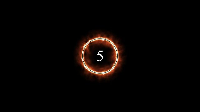 fierce 10 second countdown animation with realistic fire ring progress bar.