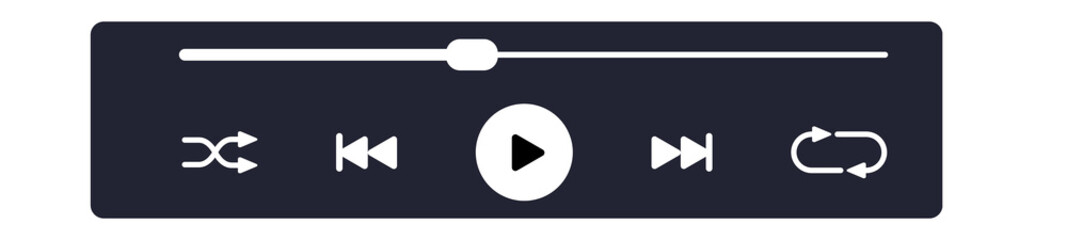 Music Player Control Panel Illustration. Audio Streaming And Multimedia Playback Interface. Modern Media Navigation And Sound Control Graphic Elements. Dark Vector Design © Monu
