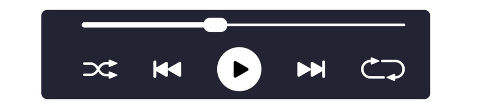 Music Player Control Panel Illustration. Audio Streaming And Multimedia Playback Interface. Modern Media Navigation And Sound Control Graphic Elements. Dark Vector Design