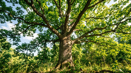 Fototapeta premium Majestic oak tree canopy in summer forest