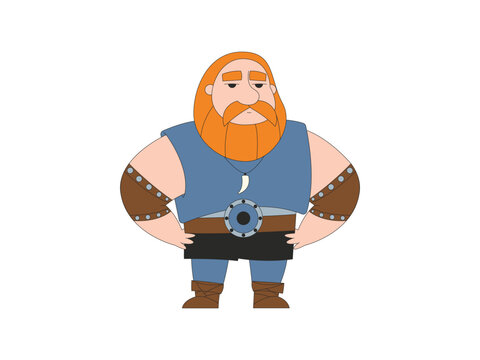 Unarmed brawler, no helmet, red hair or beard, tooth necklace, studded bracers, hands on hips.