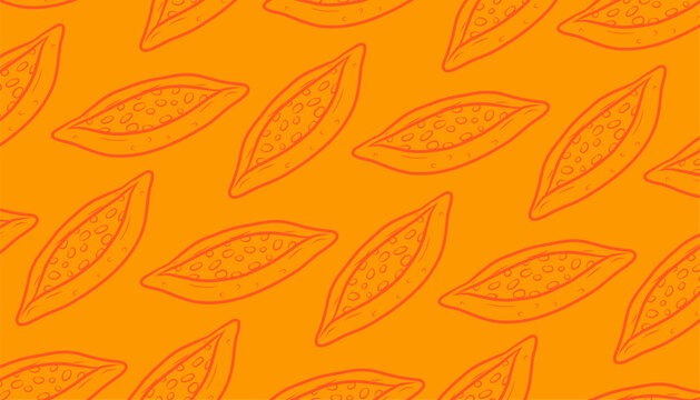 Pide Seamless Pattern. Turkish Flatbread Food Background. Minimal Hand Drawn Vector Style.
