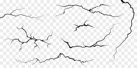 Surface fissures and cracks in ground, concrete, crevices from disaster top view. Breaks on land surface from earthquake isolated on white background. Broken ground, wall, glass pattern effect. Damage © Volha