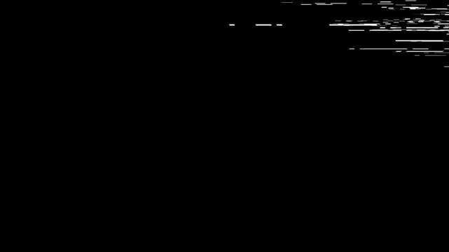 Digital signal corruption with RGB split distortion and chromatic aberration flickering on black background. Looping glitch texture for cyberpunk video overlay, music video, and motion graphics.