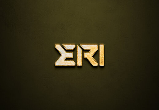 Old gold text effect of Japanese name Eri with 3D glossy style Mockup.