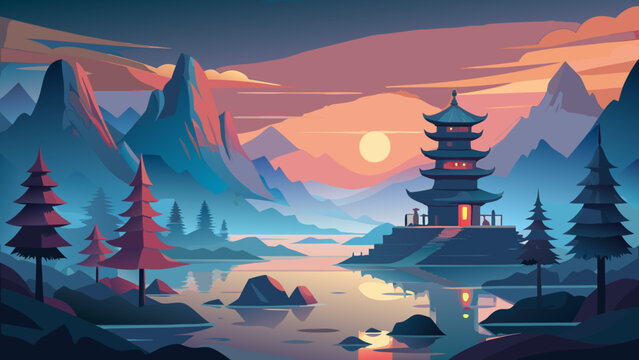 vector illustration of landscape with mountains