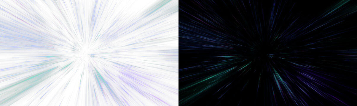 Blue and turquoise neon hyperspace speed streaks with glowing futuristic motion blur and radiant light trails on split background. Abstract sci fi overlay.