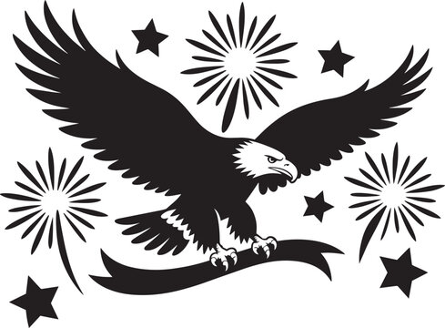 American eagle with fireworks and stars for fourth of july celebration with american pride air force