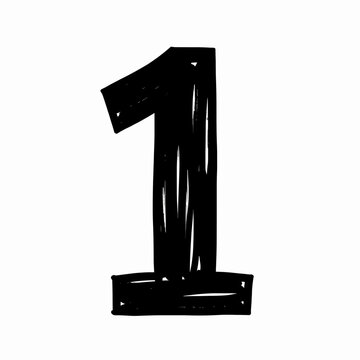 Number one glyph vector illustration for counting and educational infographics, bold brush script arithmetic design element