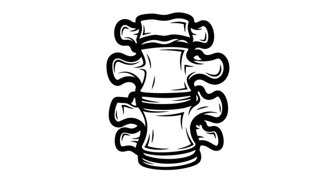 Medical illustration of a human spine vertebra with a simple black and white design