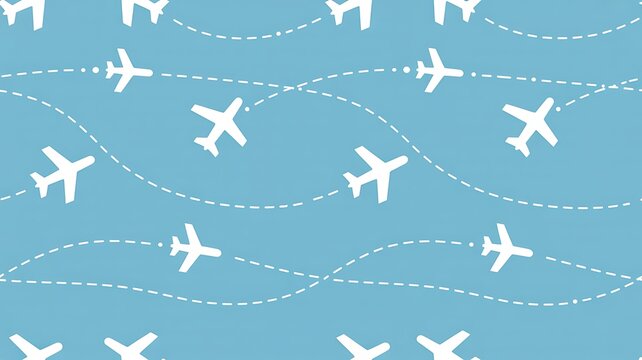 Airplane travel pattern on blue background with seamless design