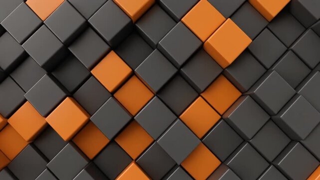 Dynamic and Modern Abstract Background Featuring a Seamless Pattern of Interlocking Orange and Dark Grey 3D Cubes, Creating a Textured Geometric Surface for Digital Designs