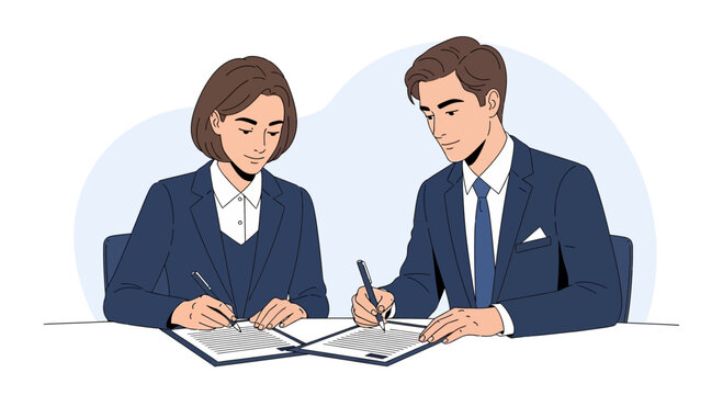 Business professionals signing documents, partnership concept