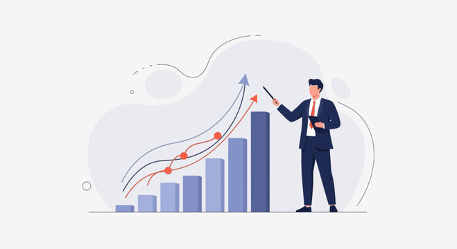Businessman presenting upward trend graph, business growth concept