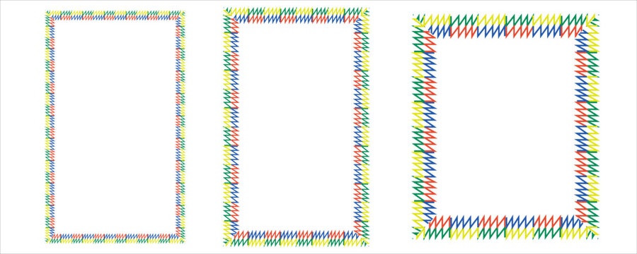 Set of three rectangular frames with colorful zigzag stitch borders
